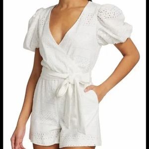 Alice + Olivia Paulina Eyelet Wrap Romper